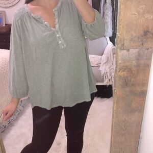 LUCKY Brand size 2X boho green cotton top